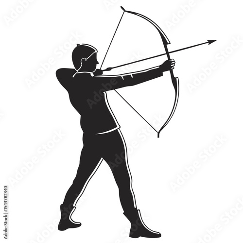 Archery Player Silhouette – Isolated Black Vector Bow and Arrow Icon