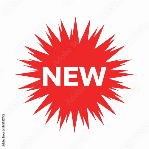 This high-quality vector graphic features a vibrant red starburst icon with 19 jagged points and bold white "NEW" text, emphasizing newness and attention-grabbing design.