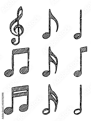 Sketch Music Notes and Clef Set – Hand Drawn Doodle Style Symbols