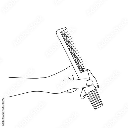 Pitchfork comb in hand line art vector illustration