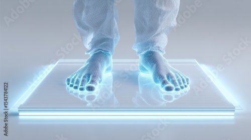 Digital feet standing on glowing platform