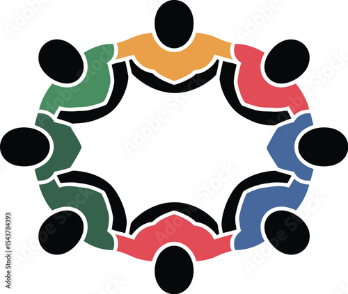 Abstract illustration of diverse people in a circle holding each other hands