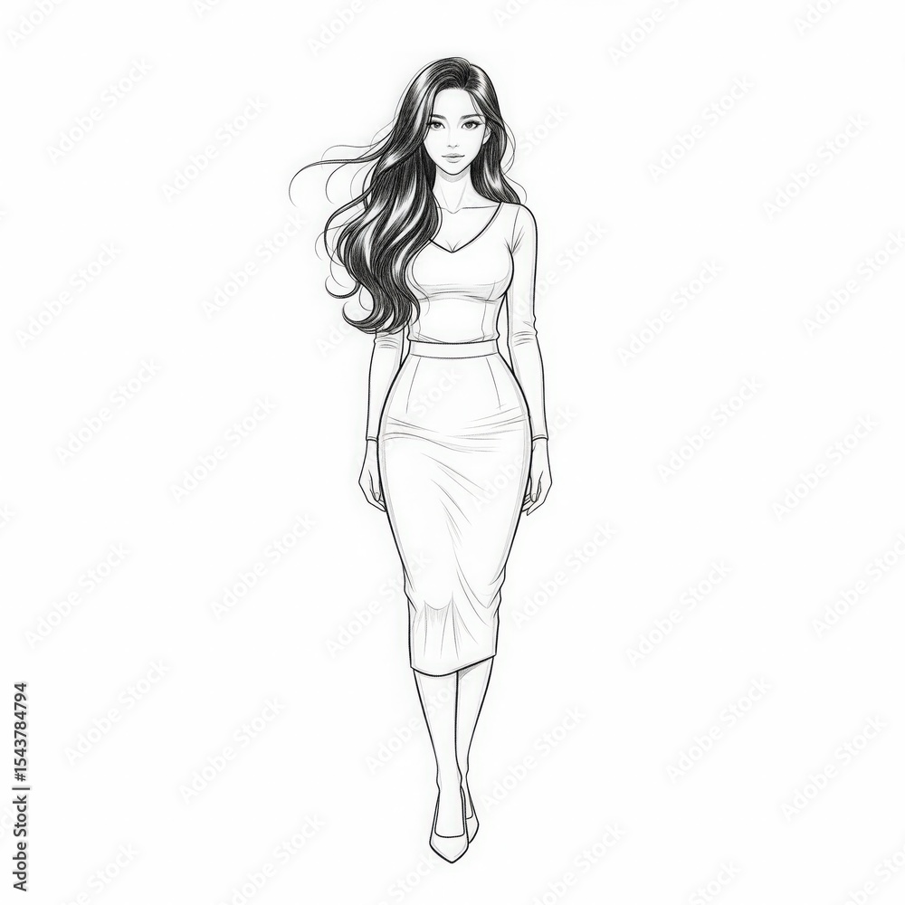 Beautiful Young Woman Pencil Sketch – Realistic Female Portrait Line Art Beautiful Young Woman Pencil Sketch – Realistic Female Portrait Line Art