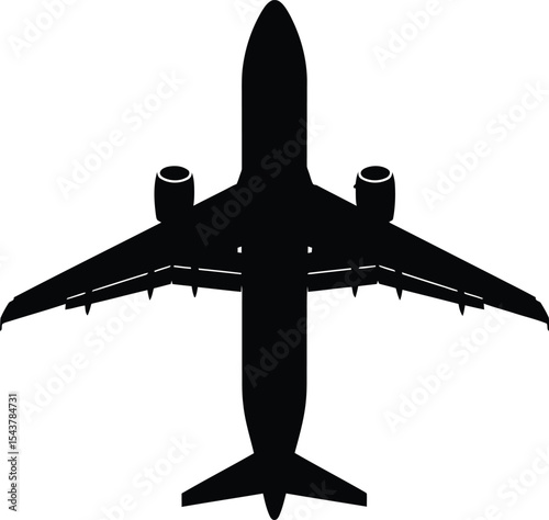Flat Airplane Graphic in Monochrome Vector Style