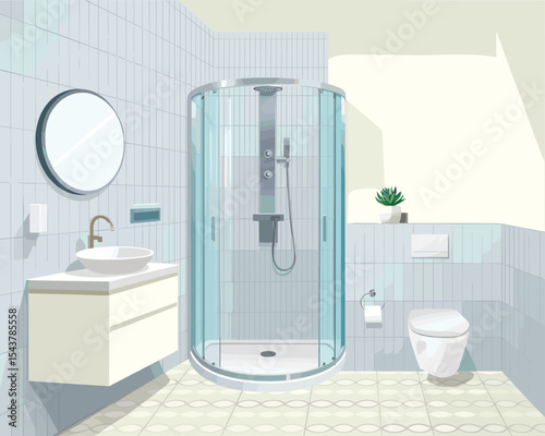 Modern Bathroom Design Vector Illustration of a Stylish and Clean Bathroom Interior