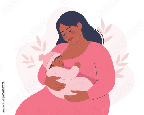 Tender Motherhood A Vector Illustration of a Mother and Newborn Baby