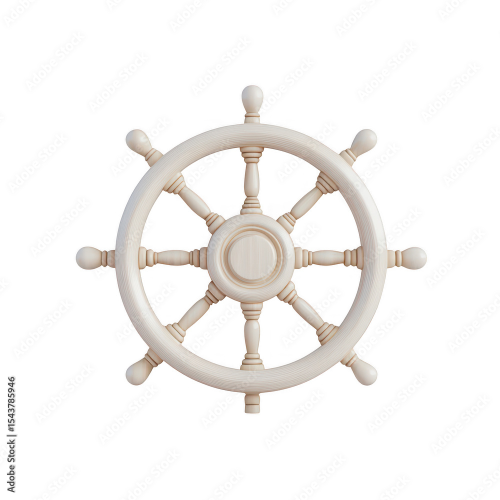 Obraz premium Wooden ship wheel nautical steering isolated on transparent background