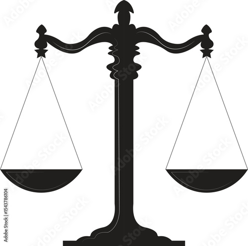 Symbol of Justice Scale – Balanced Scale, Scales of justice sketch engraving black and white outline Minimalist black silhouette of a balance scale representing justice and fairness,