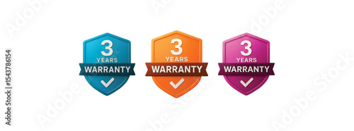 3 Year Warranty Badges – Colorful Guarantee Icons for Product Assurance and Branding