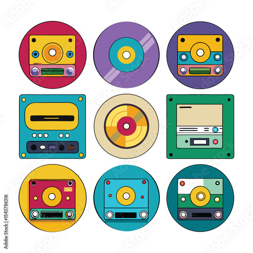 Six CD player set isolated on white background
