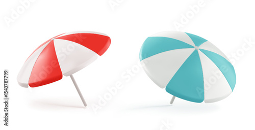3d summer beach umbrella in blue and red icon