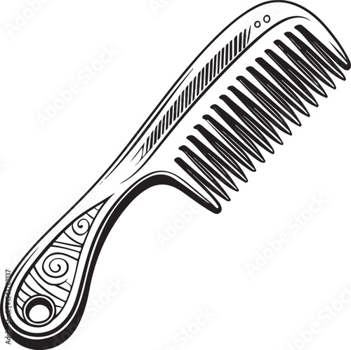 Hair Comb Brush Vector Illustration, Sketch Drawing Line Linear Symbol Icon Engraving Coloring Book, Hand-drawn Black and White Isolated