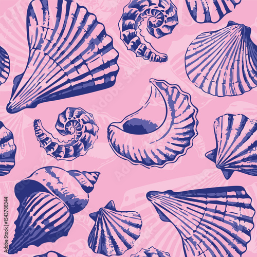 Trendy contemporary printable sea shells seamless pattern. Nautical vector pattern ideas for textile, home decor, banner, template, poster, gift wrapping, rugs and carpet. 