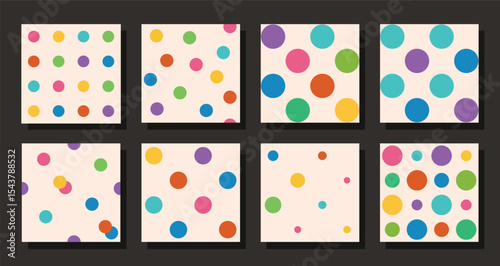 Set of Trendy minimal vector seamless polka dots.. Vibrant colourful dots on light ground pattern ideas for background, templates, banner, business, textile, home decor, laminates, gift wrapping.