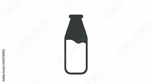 Milk Bottle Icon. Vector isolated editable flat black and white illustration of a bottle of milk.