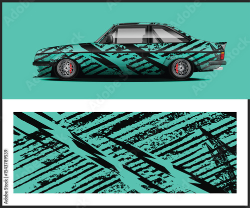 Mini Cooper Car Wrap Design with Blue Black and White Stripes