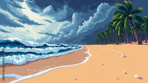 Sandy beach during storm