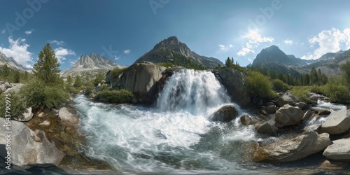 Panoramic 360 degree waterfall view nature landscape hdr environment