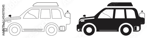 SUV Car Vector Black and White Illustration.