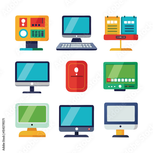 Six computer set isolated on white background