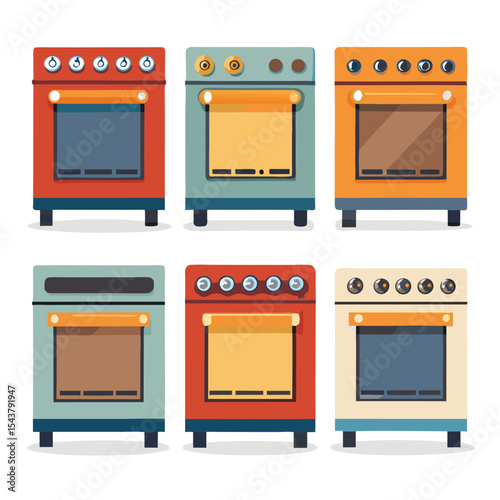Six convection oven set isolated on white background