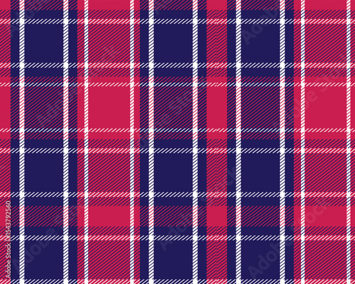Blue, Red and White of Patriotic Tartan Seamless Pattern