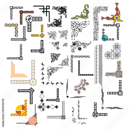 Set of vintage calligraphic dividers, frames, borders, corners. Vector hand drawn illustration