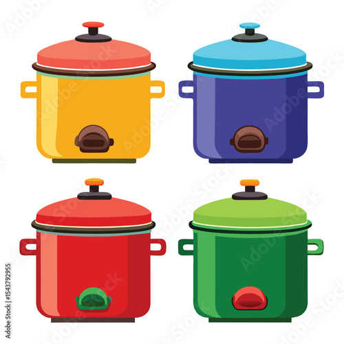 crock pot set isolated on white background