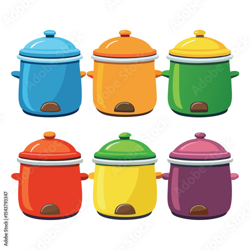 crock pot set isolated on white background