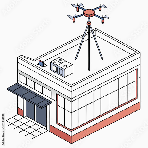 A drone performing a roof inspection on a commercial building