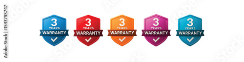 3-Year Warranty Badge Set – Colorful Guarantee Icons for Product Trust and Reliability