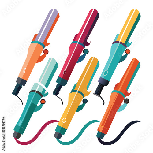 Six curling iron set isolated on white background