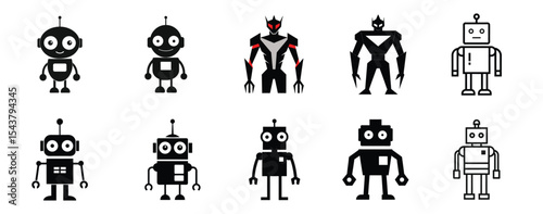 Collection of Retro Robot Illustrations Vintage Bot Designs, Classic Robotic Characters, Simple and Stylish Vector Graphics for Projects, Websites, and More