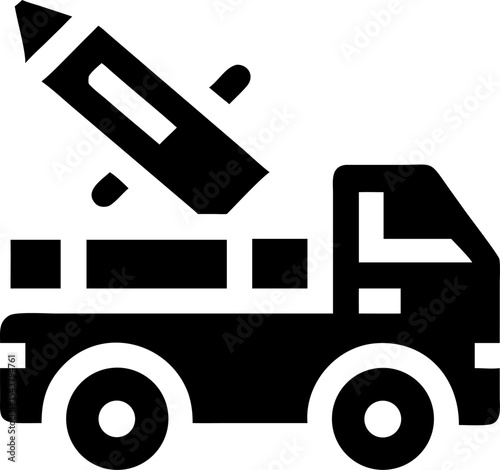 missile truck vector silhouette icon on white or transparent background