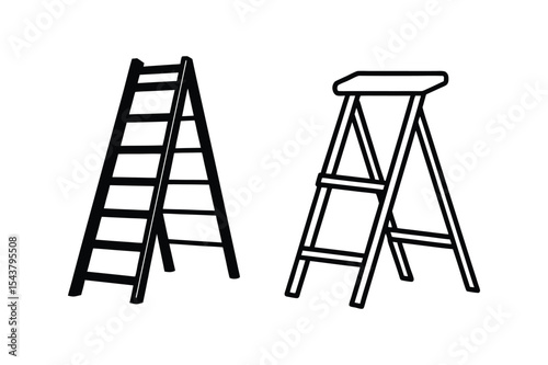 Versatile Ladder and Step Stool Illustrations  High-Resolution Vector Graphics for Design Projects, Websites, and Applications. Perfect for DIY, Home Improvement, Construction, and Industrial Themes. 