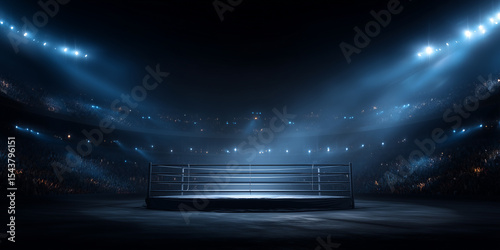 Empty Boxing Ring Under Dramatic Lights

