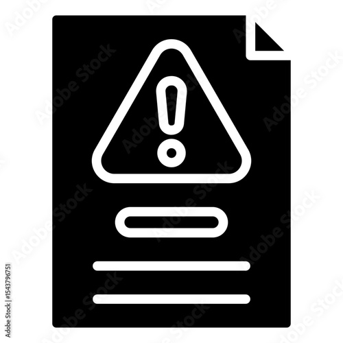 Alert Document - Glyph Black Fill Silhouette Icon - Paper file with warning symbol, signaling critical written notifications