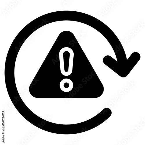Alert Refresh - Glyph Black Fill Silhouette Icon - Circular arrow with warning triangle, symbolizing alert updates or system refresh notifications