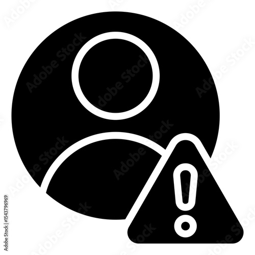 Risk User - Glyph Black Fill Silhouette Icon - user avatar with alert symbol indicating potential user-related system risk