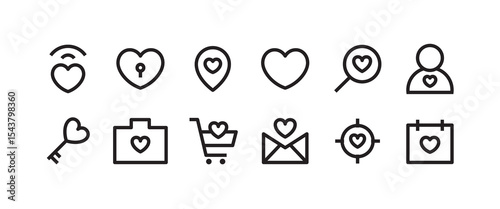 love icons, heart simple pictograms pack, Valentine's Day set. Love Like sign, isolated on white background Editable stroke line symbol logo, vector