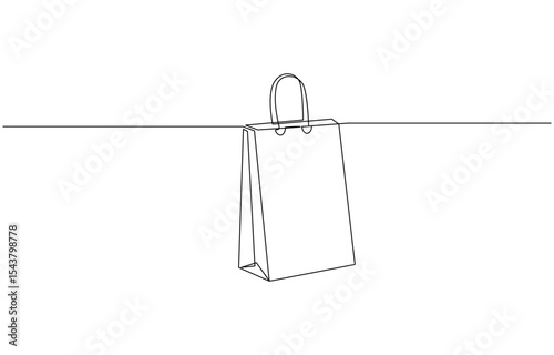 Continuous single line drawing of shopping bag design. Simple paper bag one line vector illustration, Shopping Bag Continuous Line Drawing with an Editable Stroke and Copy Space.