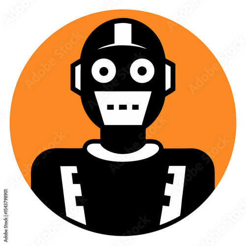 Simple robot icon on orange background
