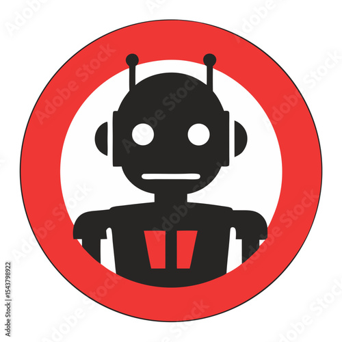 Red circle warning sign with robot icon