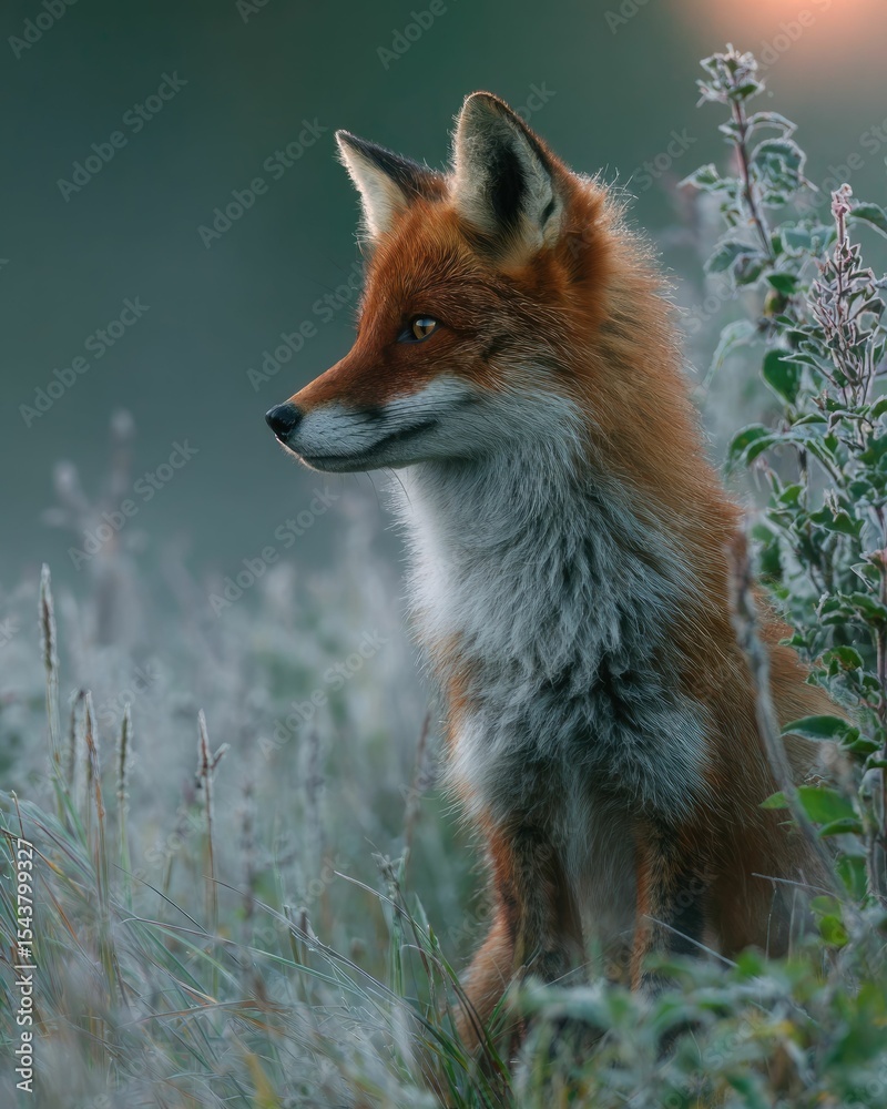Fototapeta premium Red Fox in Frosty Meadow Wildlife Photography Nature Scene Animal Portrait