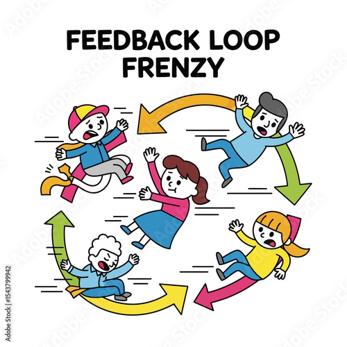 Feedback Loop Frenzy: Circular Process with Characters in Motion
