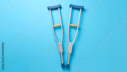 Photo of a medical  Underarm crutches on a plain blue background