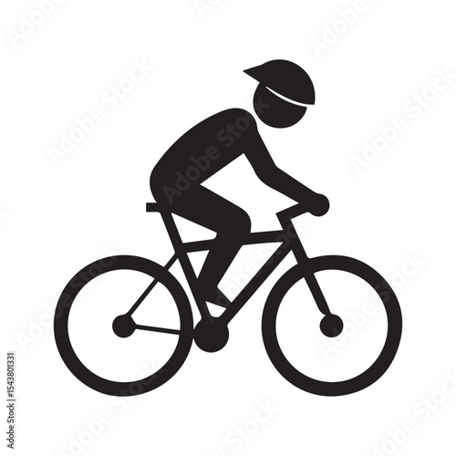 Cyclist Silhouette Icon of Person Riding a Bicycle on White Background
