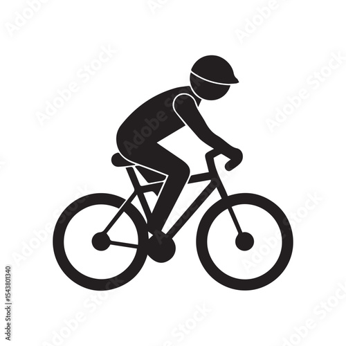 Cyclist Silhouette Icon of Person Riding a Bicycle on White Background