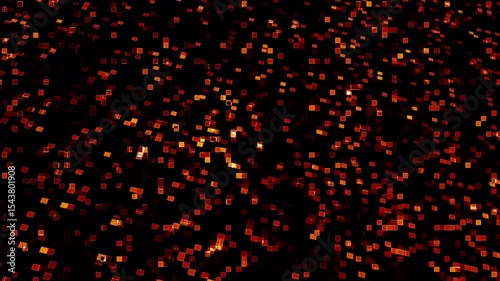 Red and white particle abstract background with falling snow and festive glowing effects