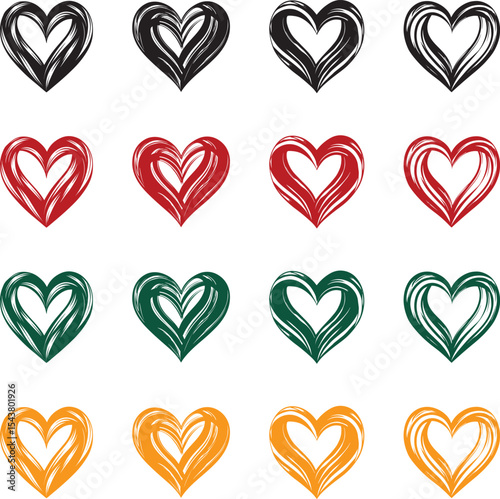 Hand-Drawn Stylized Hearts Vector Set Vector Illustration